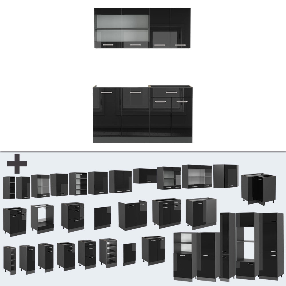 Vicco Cucina monoblocco Nero lucido/antracite 140 cm , PL Marmo