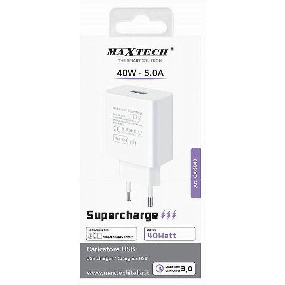 Trade Shop - Caricatore 1 X Usb Da 5a Supercharge Caricabatterie Adattatore Muro 40w Ca-s043 -