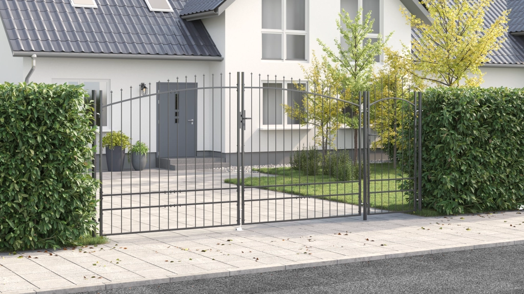 Cancello da giardino con punta a lancia grigia 195x500 cm in acciaio