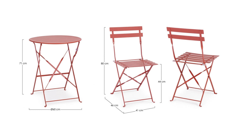 Set 3 Pezzi Bistrot da Giardino con Tavolo e 2 Sedie in Acciaio Verniciato Austin Terracotta