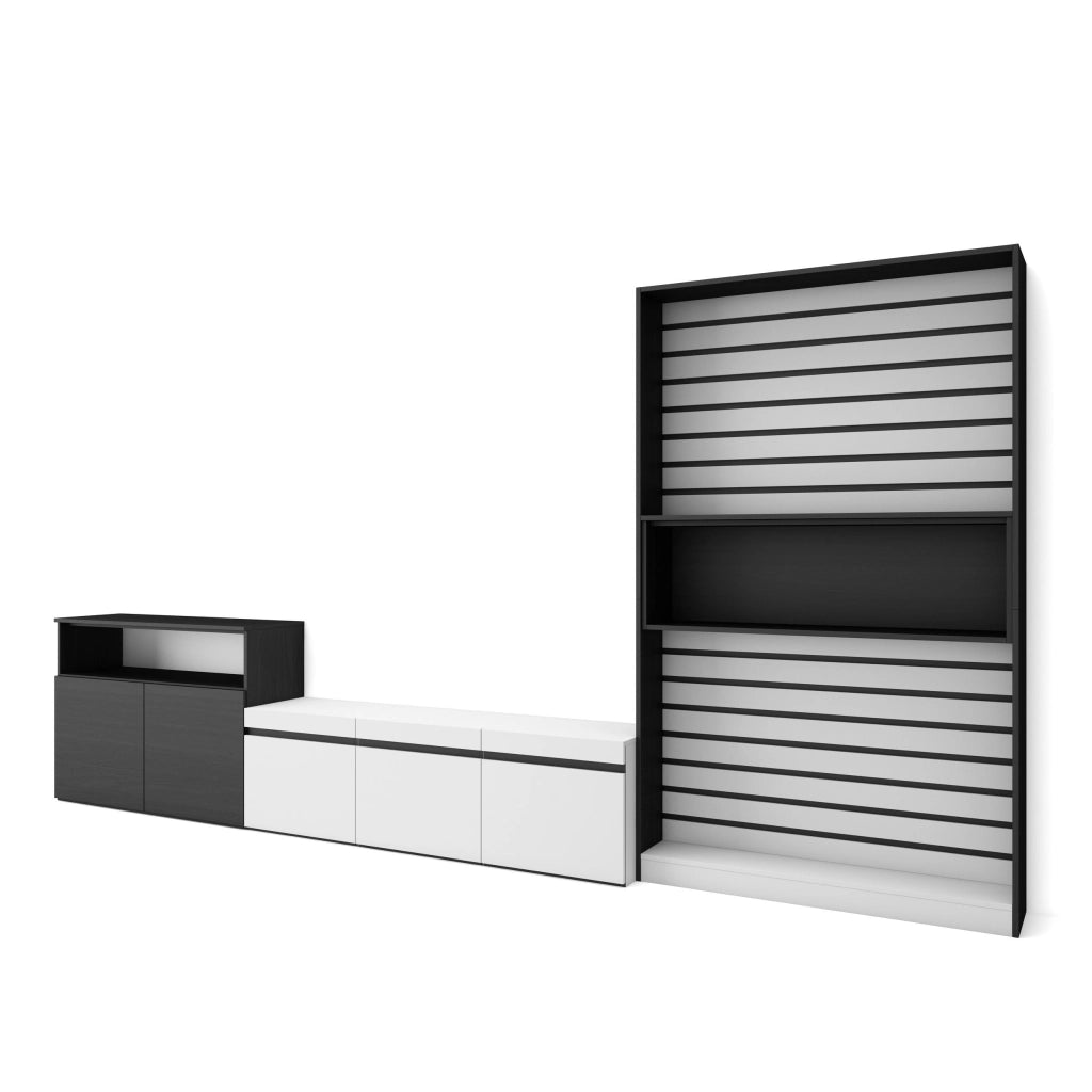 Mobile TV, Soggiorno, 360x35x186cm, Per TV fino a 65", Set di mobili, Bianco e nero RF3186