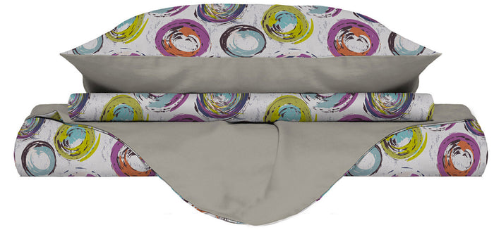 Copripiumino Singolo con Stampa sul Sacco e Federe Doubleface Cerchi Astratti