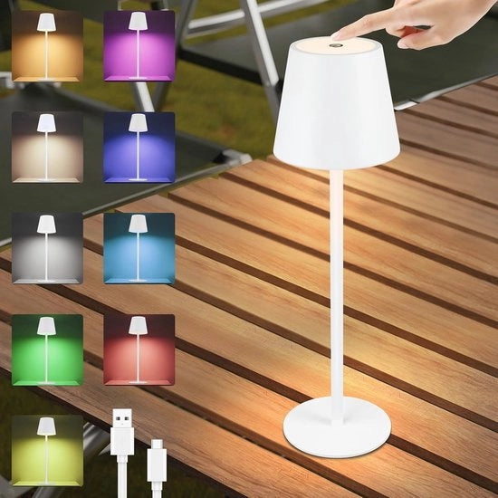 Lampada da tavolo LED in dotazione con tecnologia RGB dimmerabile, impermeabile IP54 per uso interno ed esterno