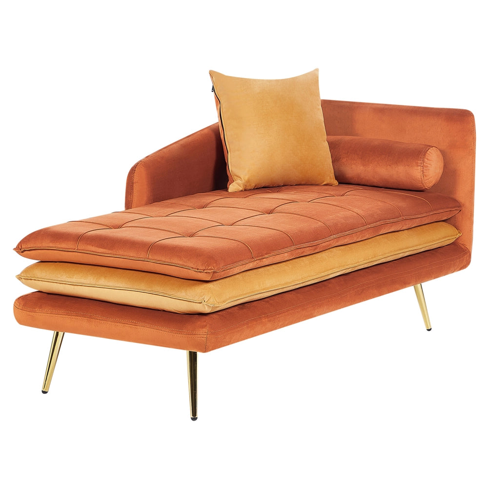 Chaise Longue Arancione Velluto versione Destra Tufted Abbottonato Spessamente Imbottito con Cuscini Mano Sinistra Mobili Soggiorno