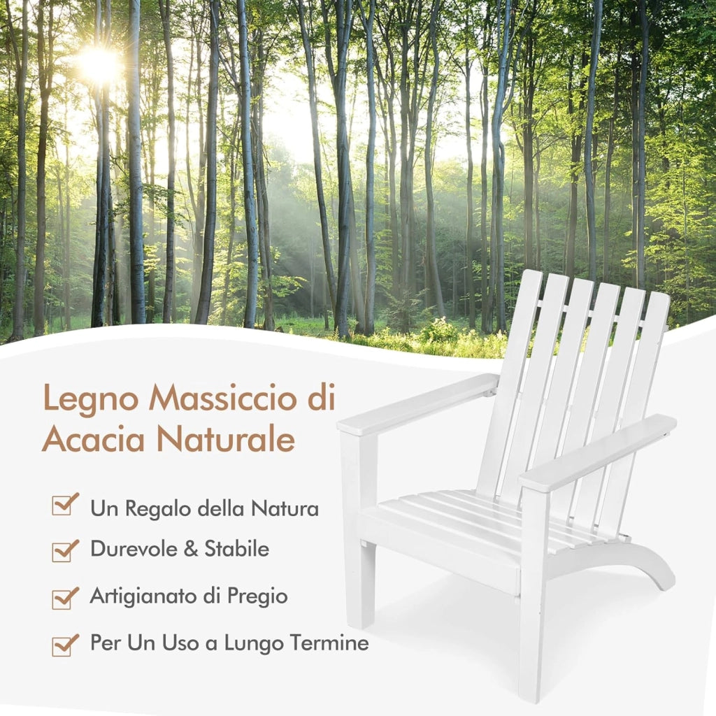 Sedia da Giardino in Legno, Poltrona Esterno Schienale, Sedia Adirondack per Cortile, Piscina, Balcone e Giardino, Capacità di Carico 160 kg, 73 x 68 x 85 cm (Bianco)