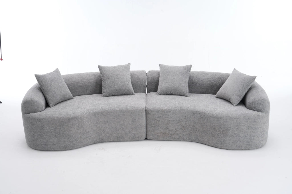 Divano angolare modulare 4 posti con design curvo e funzione componibile in chenille grigio
