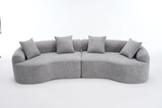 Divano angolare modulare 4 posti con design curvo e funzione componibile in chenille grigio