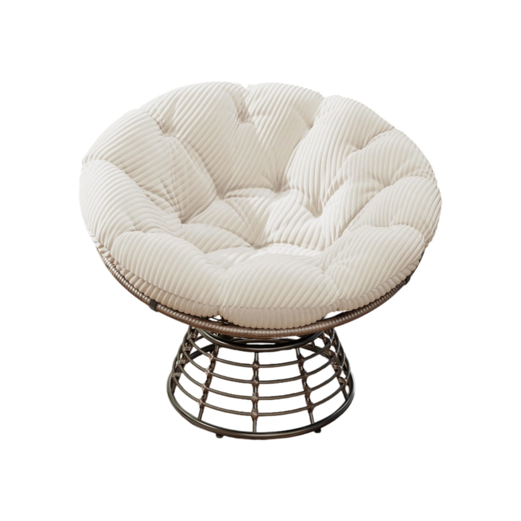 POLTRONA Girevole 92 cm in acciaio e PE rattan Bianca