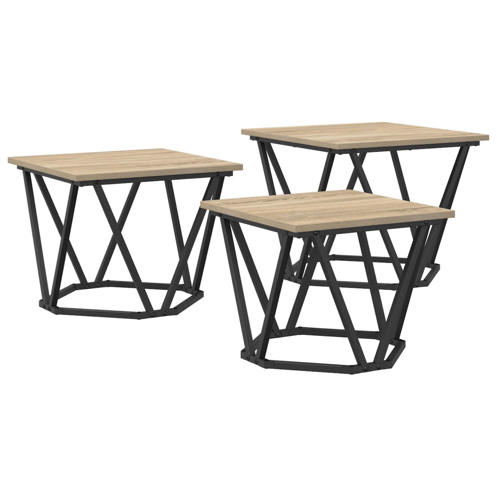 Set di 3 tavolini  in legno ingegnerizzato rovere Sonoma