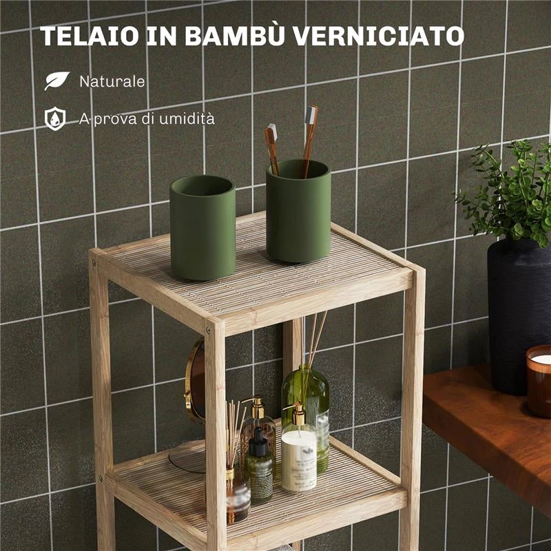 MOBILE BAGNO MODERNO A 4 LIVELLI ANTIRIBALTAMENTO IN BAMBÙ 33X31X110 CM COLOR LEGNO