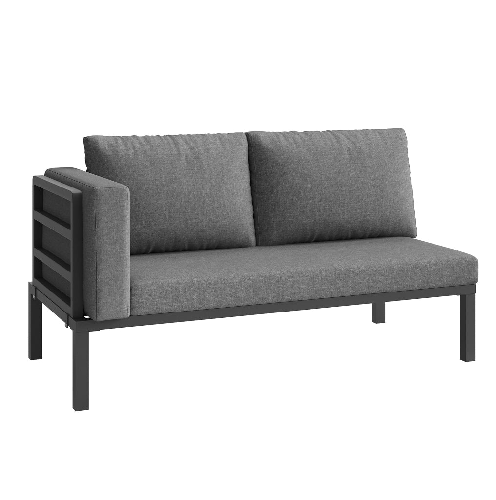 Salotto da giardino modulare; 8 posti con cuscini da 8 cm; ferro e vetro; grigio