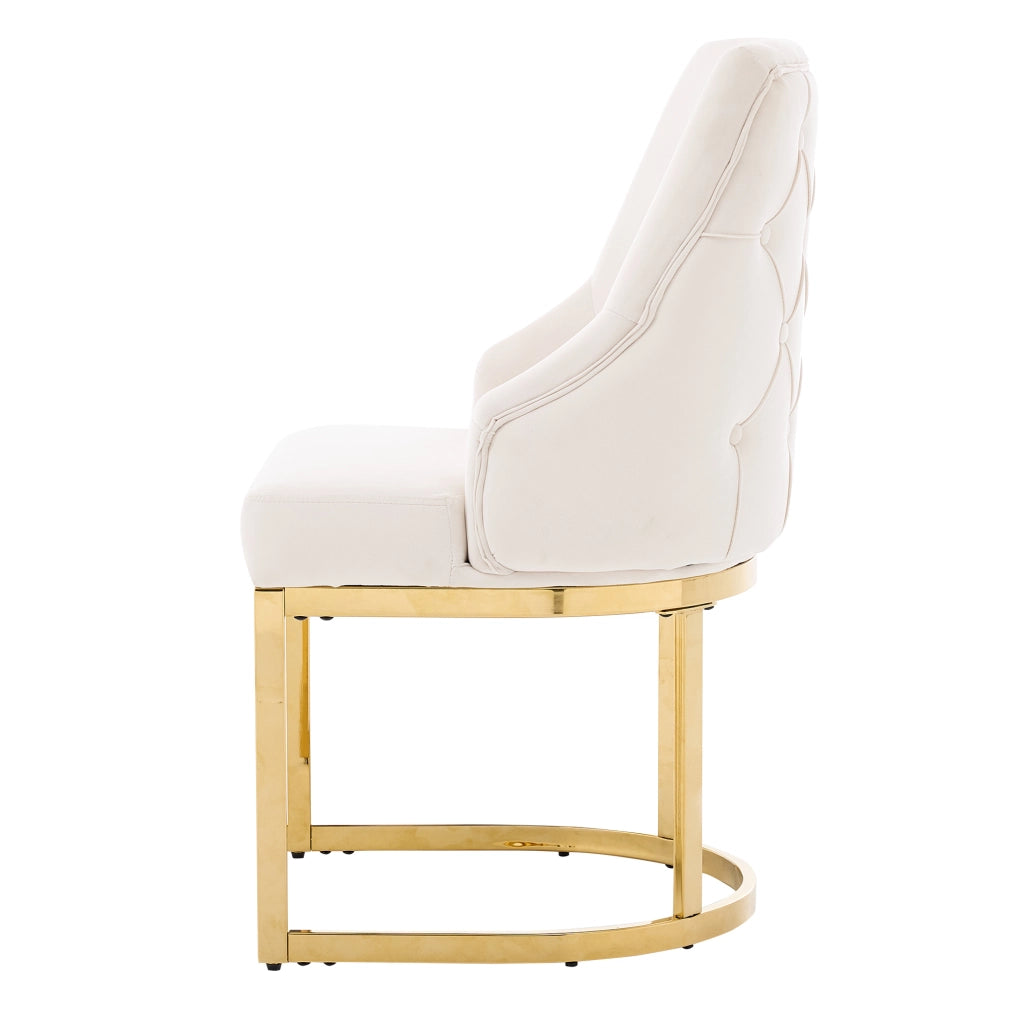 Set di 2 sedie in velluto 81.99x54.0x53.49 cm con schienale trapuntato; metallo beige e oro