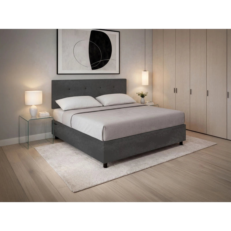 Letto imbottito Matrimoniale 160x200 cm Button - Contenitore,Microfibra,Grigio