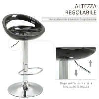 Set 2 Sgabelli da Bar Alti, Sgabelli Girevoli a 360°, con Schienale e Poggiapiedi, Altezza Regolabile, Base in Acciaio, per Sala da Pranzo e Cucina, 46x41x76-96cm, Nero