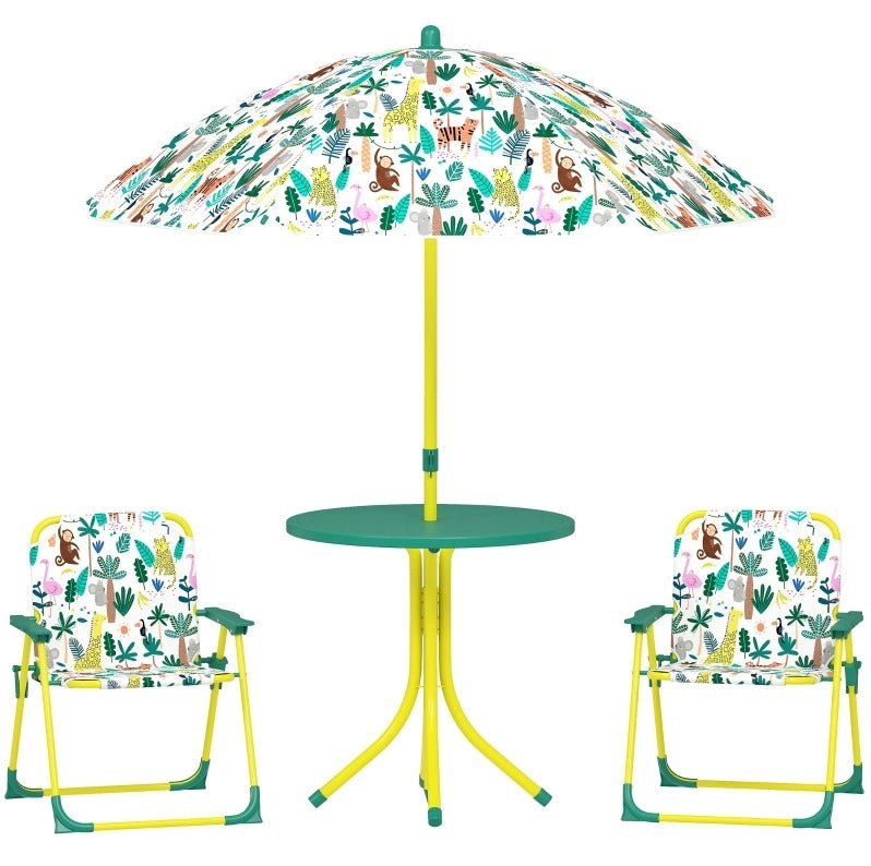 Set da giardino per bambini 49,5 x 49,5 x 50 cm verde con parasole rimovibile