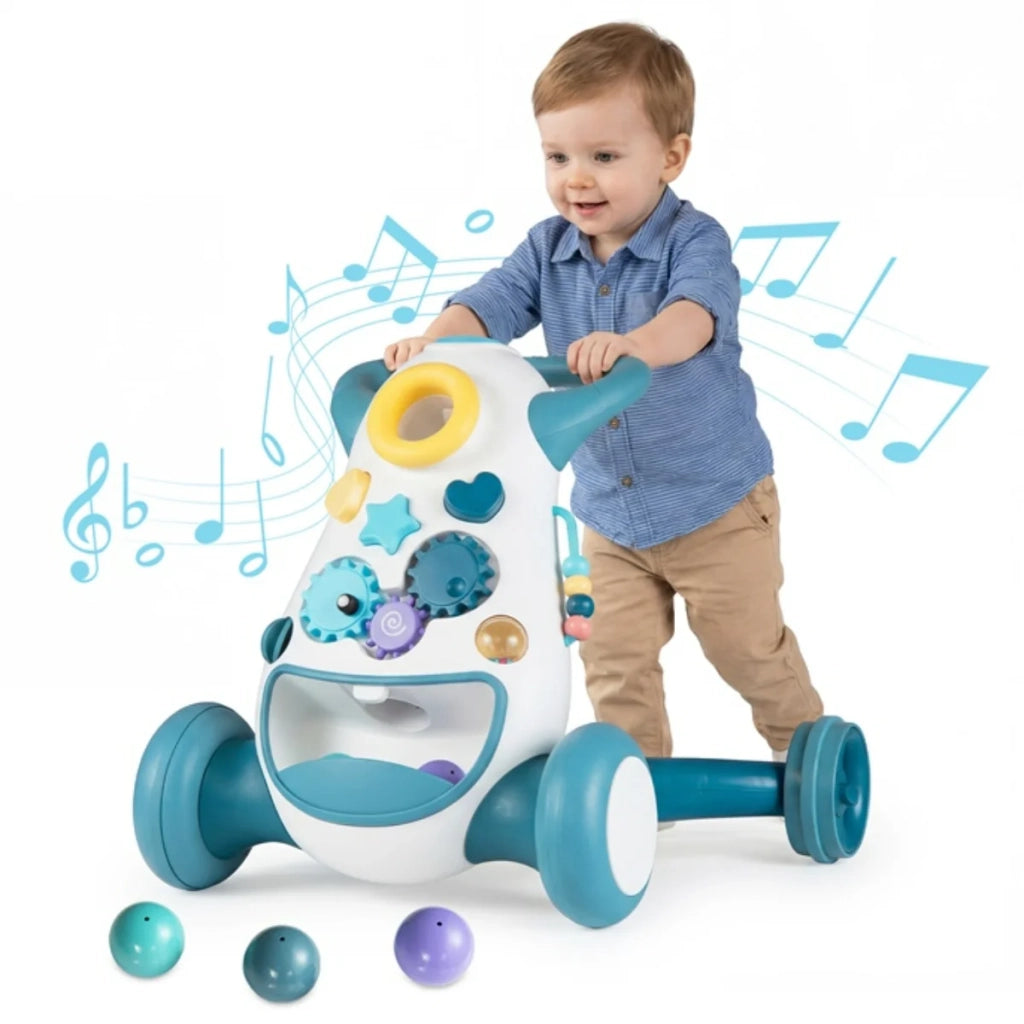 Girello 2 in 1 giocattolo educativo per neonati 56,5 x 46 x 44 cm sicurezza ottimizzata musica e luci PP blu 20_0020510