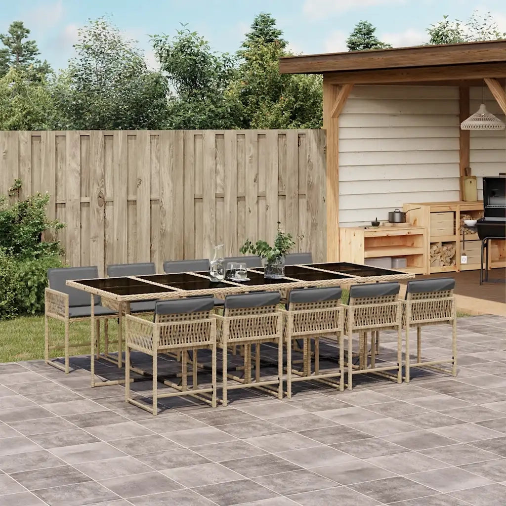 Set Pranzo da Giardino 11 pz con Cuscini Beige Misto Polyrattan 3211476
