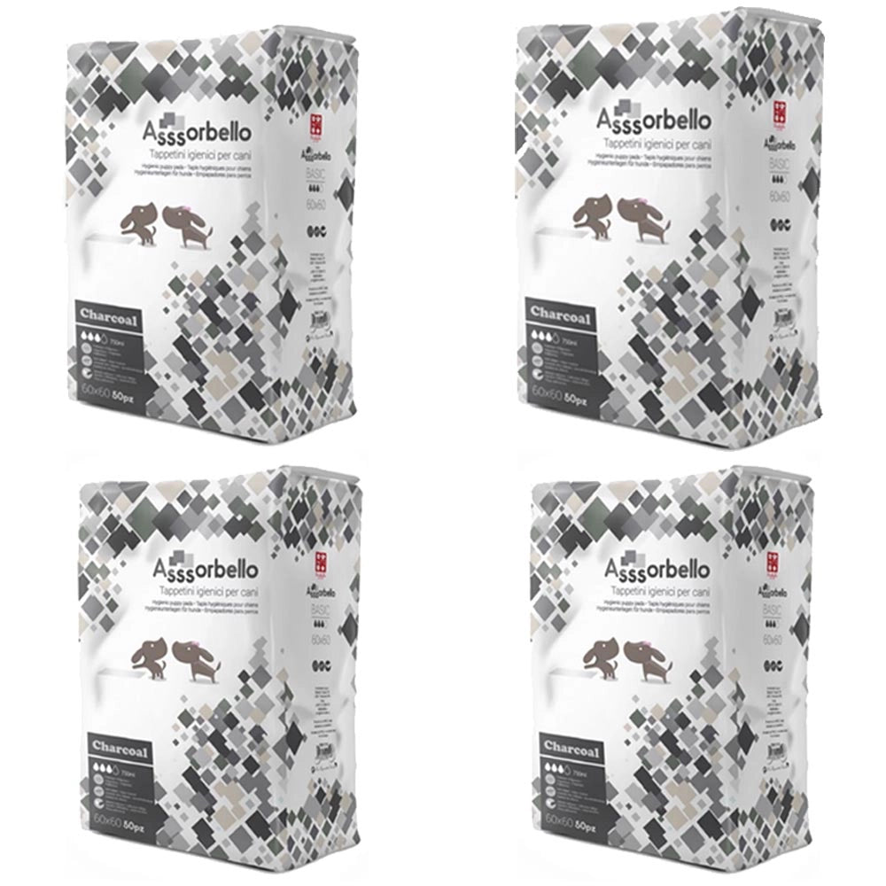 Multipack 4 confezioni assorbello tappetini igienici carbone attivo charcoal per cani 60x90