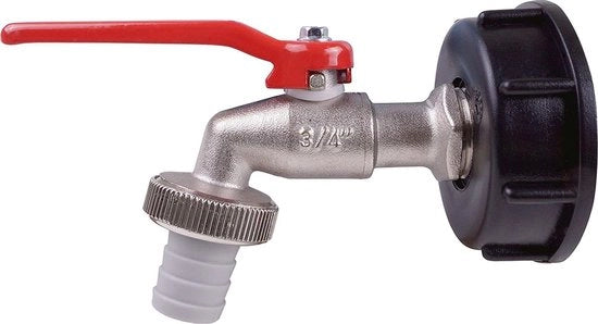 Contenitore IBC con valvola di sfogo a sfera IG 2 con connessione a vite a mano per colonna di raccordo