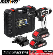 Accuboormacchina elettrica - Funezione d'urto - 10mm - 42V - Con scatola di trasporto - 2 batterie