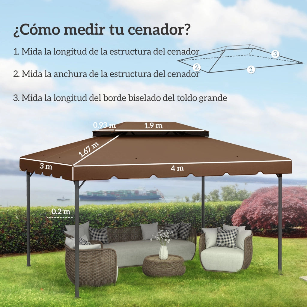 Toldo per Gazebo 4x3 m ¨C zephmum ¨C Marrone, Polipropilene, con Fori di Drenaggio