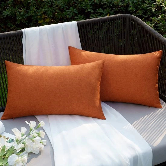 Set di coperture per cuscini acqua-resistenti - 30x50 cm - Copertura per cuscino esterno - Set da 2 pezzi - Materiale sintetico imitante tessuto di lino - Dimensioni: 30x50 cm