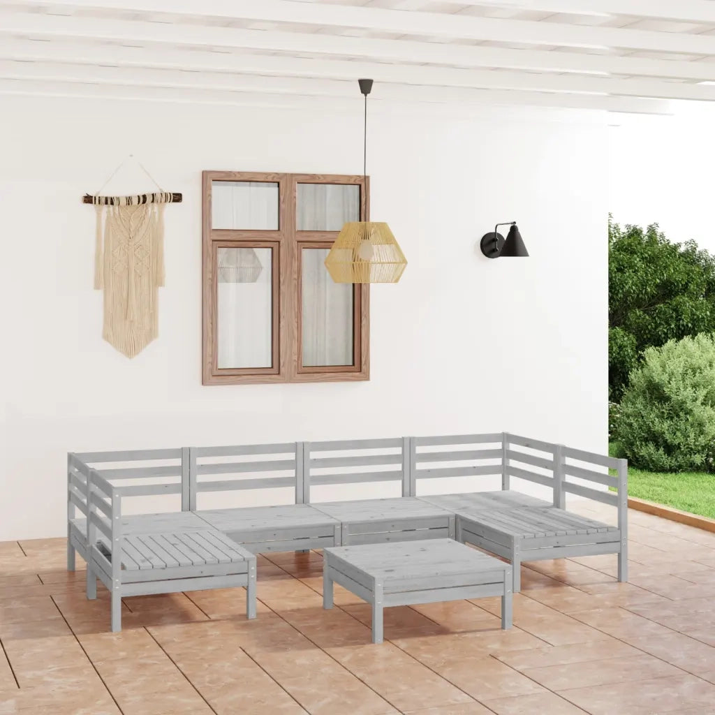 Set Divani da Giardino 7 pz Bianco in Legno Massello di Pino cod mxl 36807