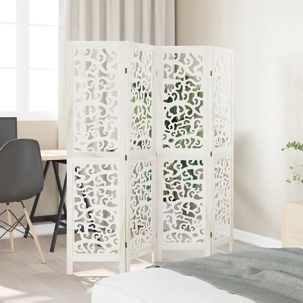 Divisorio Ambienti | Divider per stanze | Paravento 4Pannelli Bianco Legno Massello di Paulownia