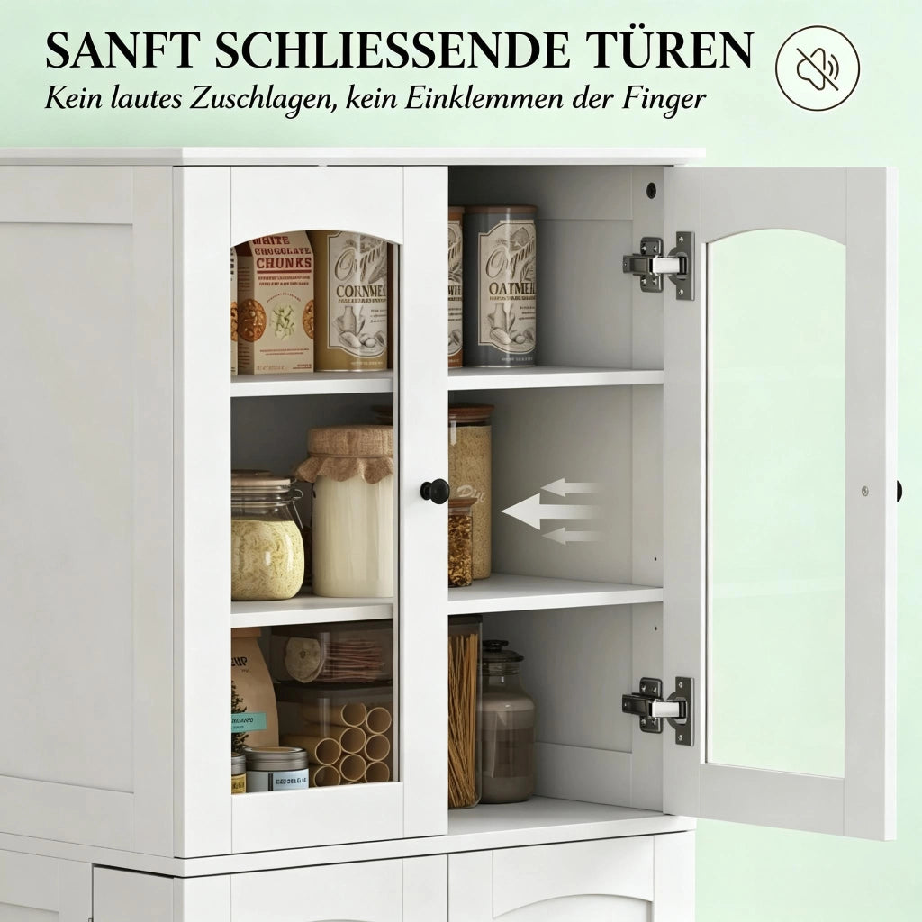 Credenza alta da cucina con ripiani regolabili e vetrina in acrilico, per cucina, bianca, 60 × 40 × 162 cm