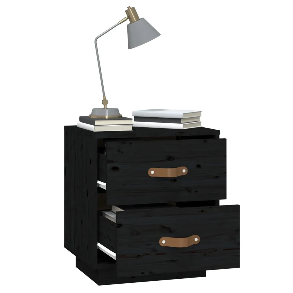 Comodino Nero 40x34x45 cm in Legno Massello di Pino 818333