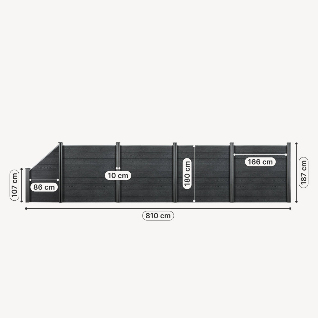 Recinzione in WPC per Giardino Staccionata da Elementi Inclinato e Rettangolari 183x799 cm Grigio NEU.HOLZ