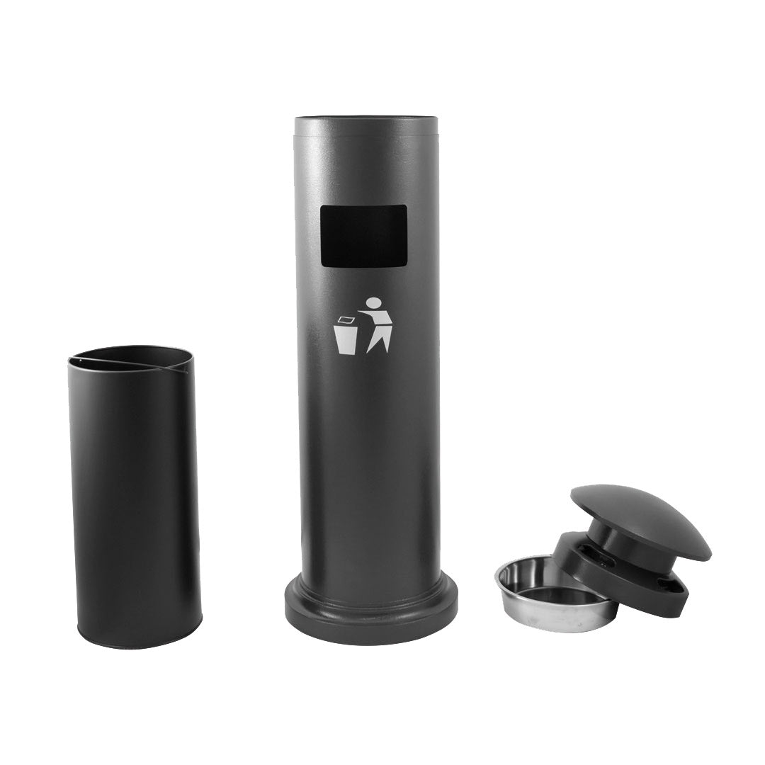 Posacenere a Colonna con Cestino Ø32 cm in Metallo Grigio Gotico 18L per Interno Esterno