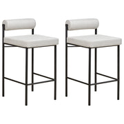 Set di 2 sedie da bar Rivestimento in tessuto grigio chiaro Gambe in metallo nero Sgabelli senza braccioli Schienale curvo Sala da pranzo moderna Cucina