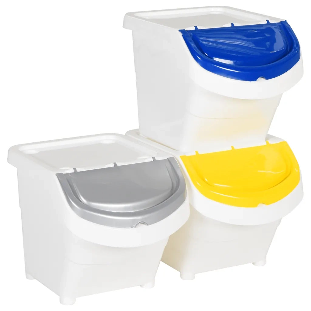 Cestini per Rifiuti Impilabili con Coperchi 3 pz Bianchi PP 78 L CFW3041445