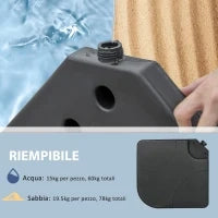 Base per Ombrellone Set 4 Pezzi in HDPE Riempibile con Acqua o Sabbia, 104x104x7.5 cm, Nera