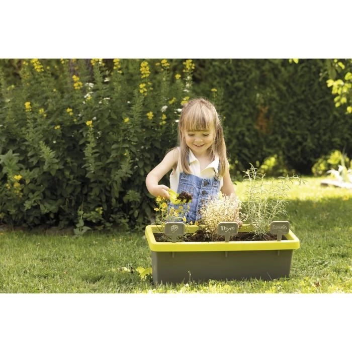 Smoby Jardinere Eden guarnito 20L: pala + rastrello + pianta + 4 segni