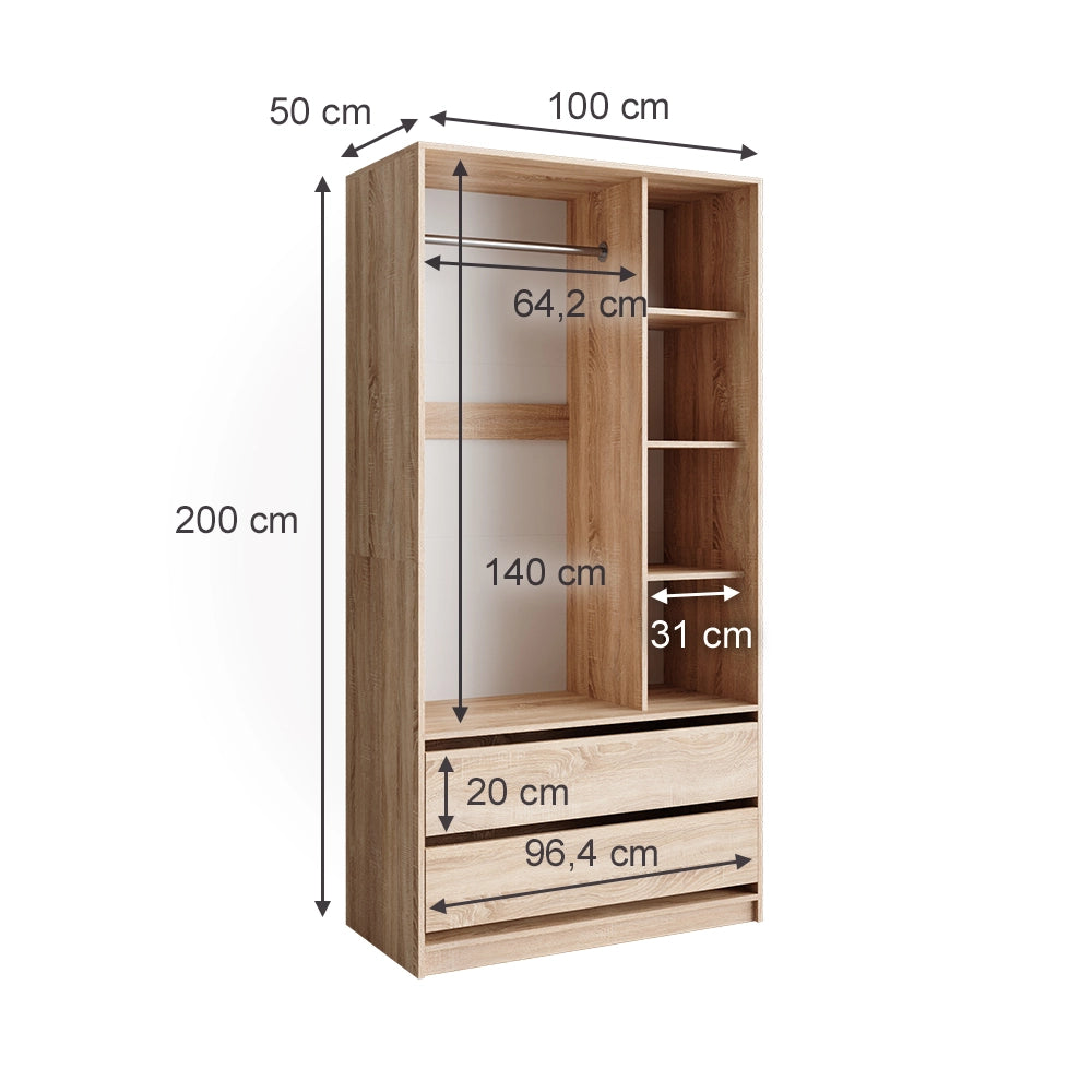 Vicco Armadio per bambini Sonoma 100 x 200 cm con 2 cassetti