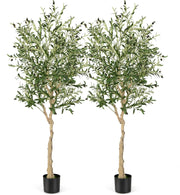 Pianta Finta da Interno da 182 cm, Olivo Artificiale da 2 Pezzi con Vaso di Cemento, 1296 Foglie e 72 Frutti, Pianta Finta per Soggiorno, Ufficio e Negozio (2)