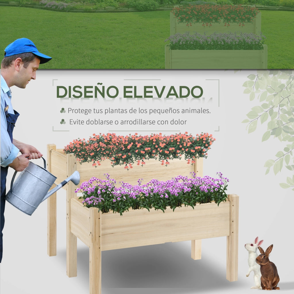 Tavolo da Coltivazione Rialzato 2 Livelli ¨C Xylo ¨C Legno Naturale 86x85x72 cm
