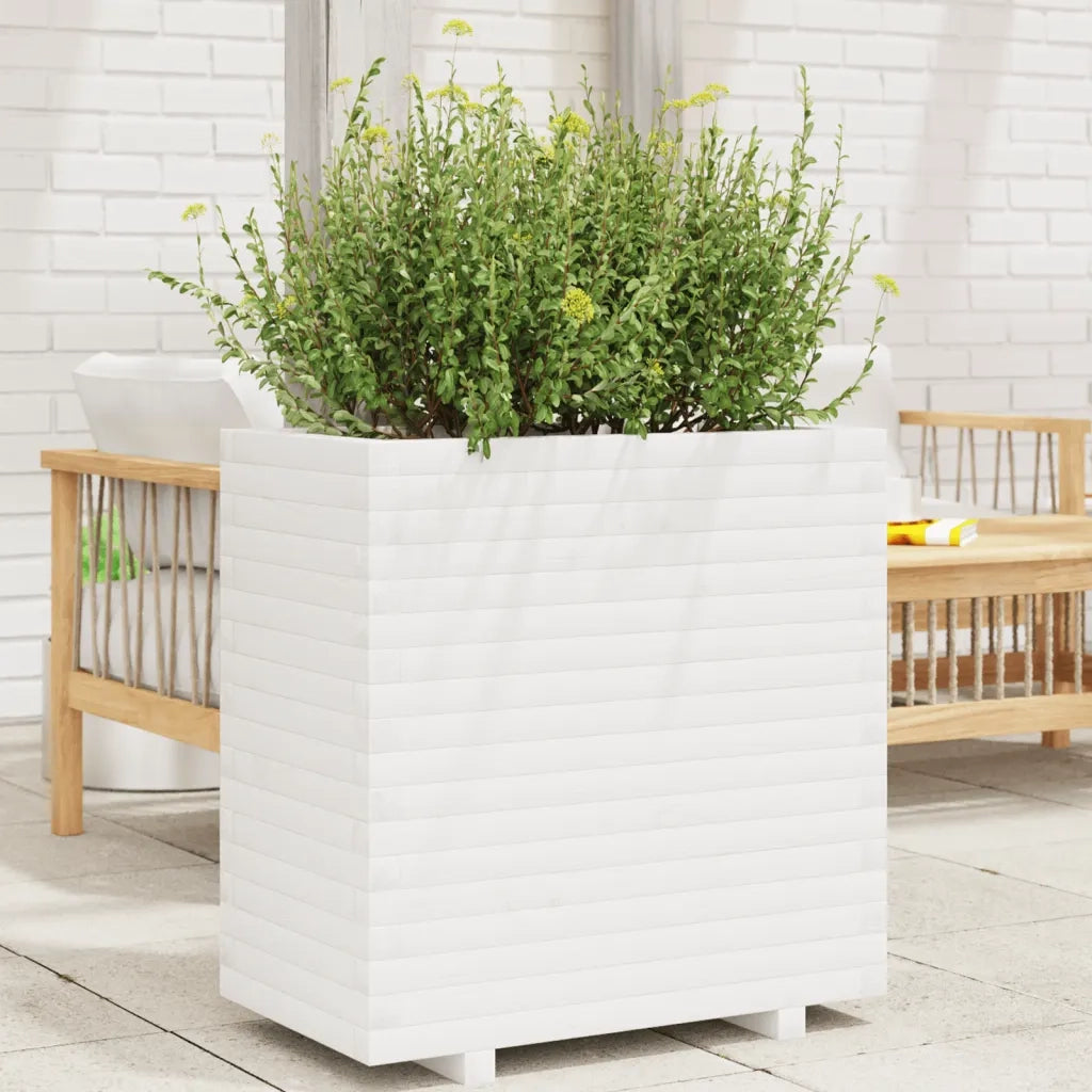 Fioriera da Giardino Bianca 70x40x72 cm Legno Massello di Pino 3282630