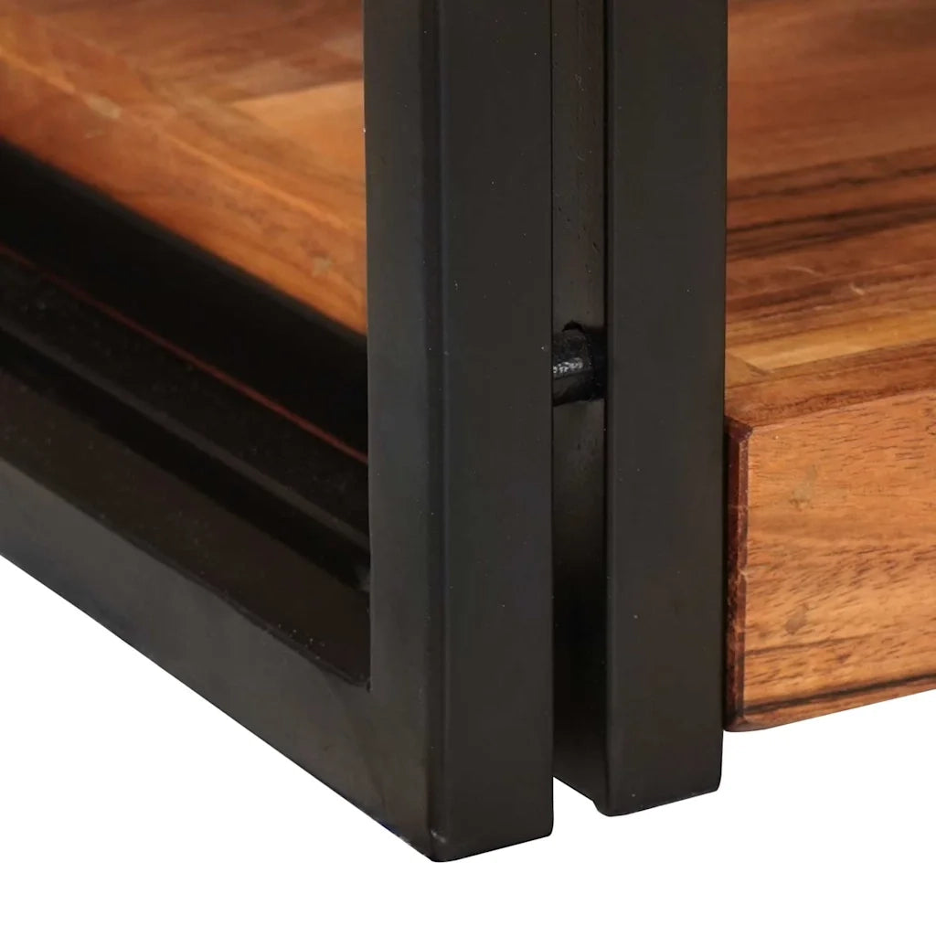 Comodino-Tavolino da notte Marrone e nero Legno Massello di Acacia