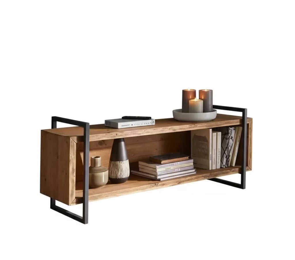 Porta tv industrial cortina in legno massello di abete 140x45x60 - Mobili 2G