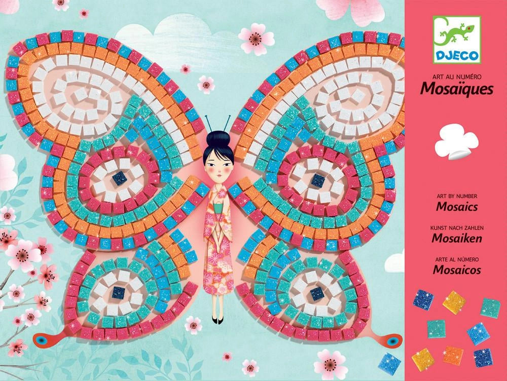 Mosaico Farfalle,con quadratini di gommpiuma brillante,Djeco,Eta 5-8 anni
