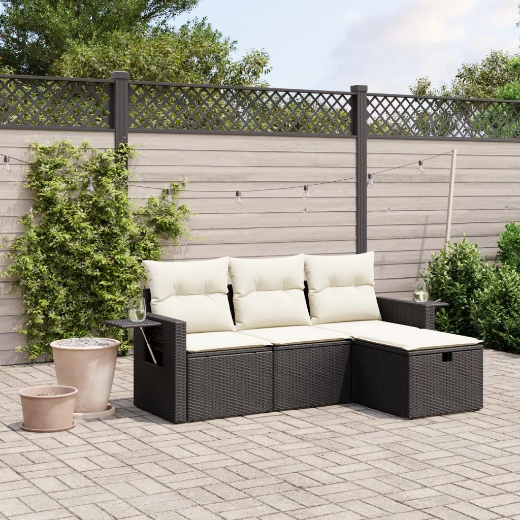 Set Divani da Giardino 4 pz con Cuscini Nero in Polyrattan