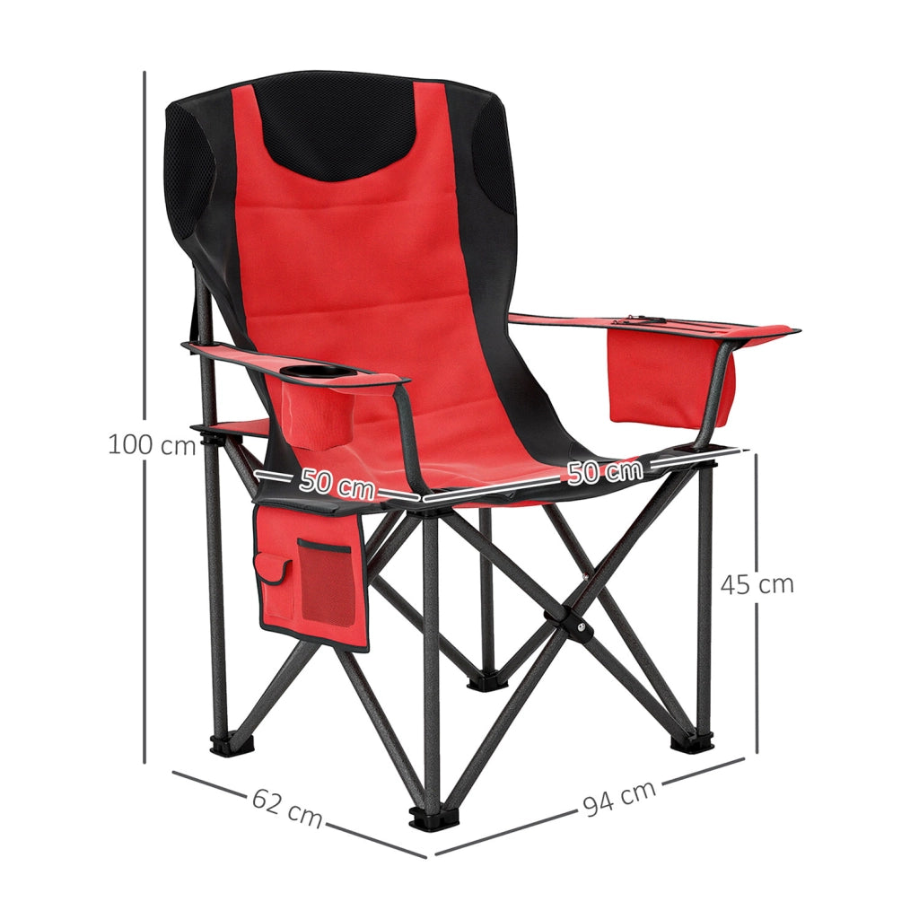 Set 2 Sedie da Campeggio Pieghevoli 94x62x100 cm con Borsa Frigo Integrata Rosso