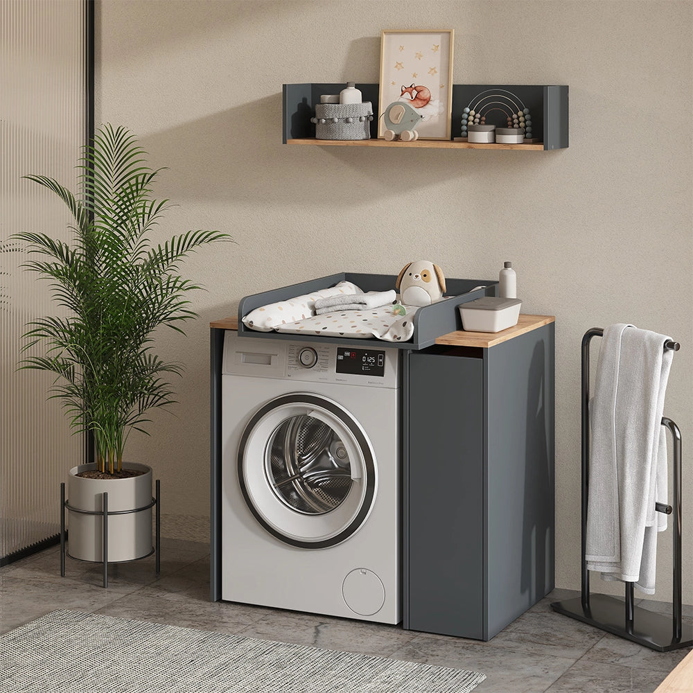 Mobile lavatrice Viktor Antracite/Rovere dorato 93.6 x 88.2 cm 2 parti con fasciatoio Vicco