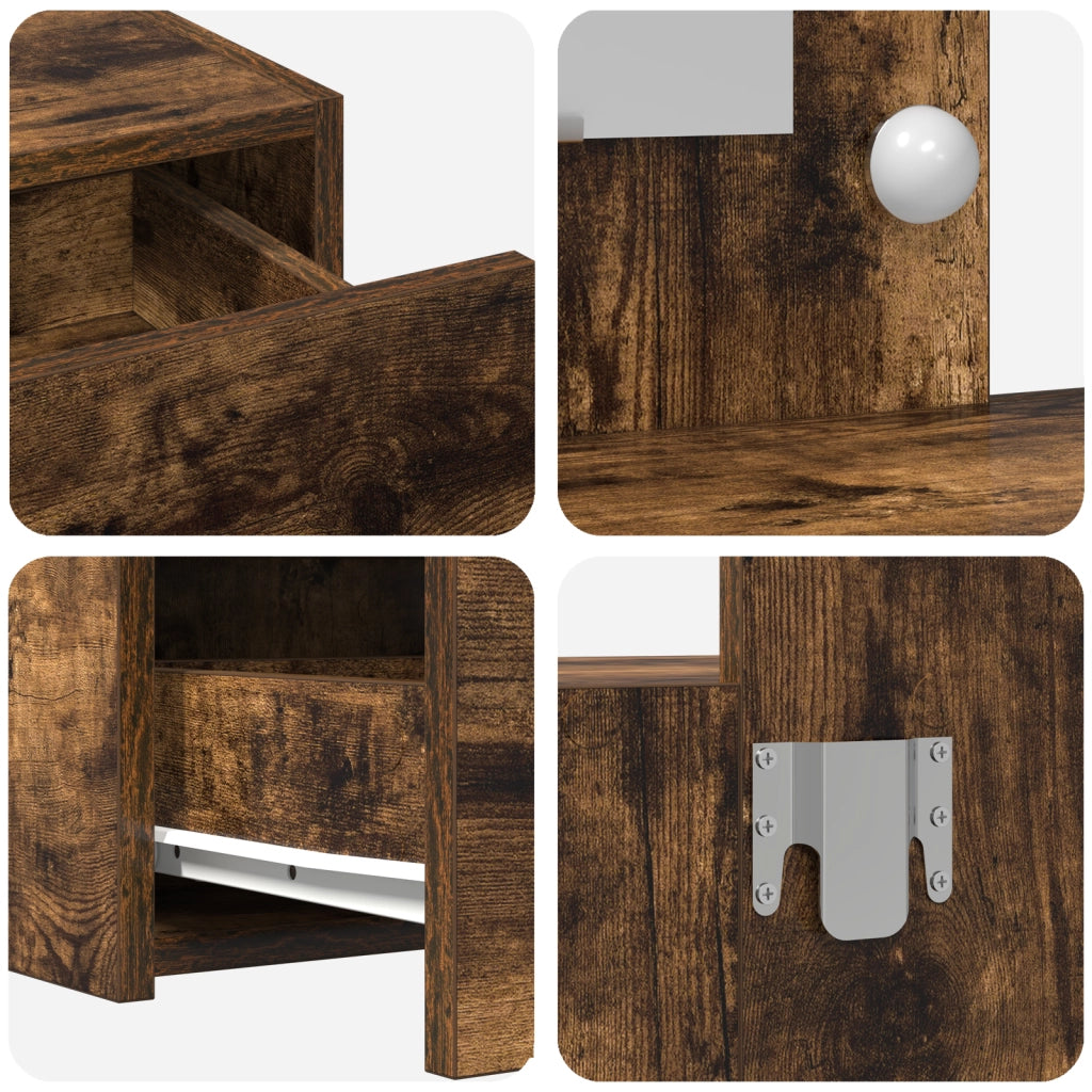 Tavolo da toeletta da parete con luci LED rovere affumicato