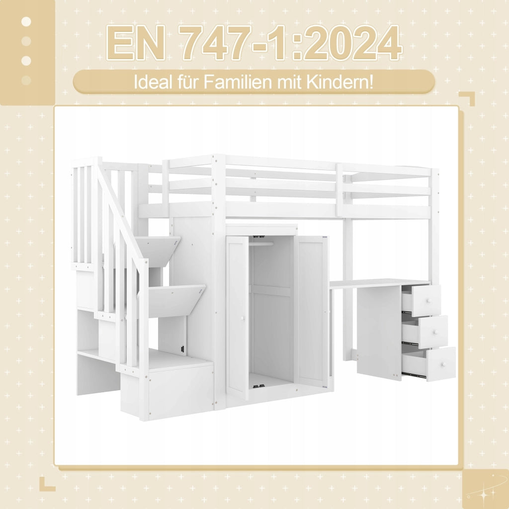 Letto a castello 90x200 - Xylo - Bianco con scrivania senza materasso