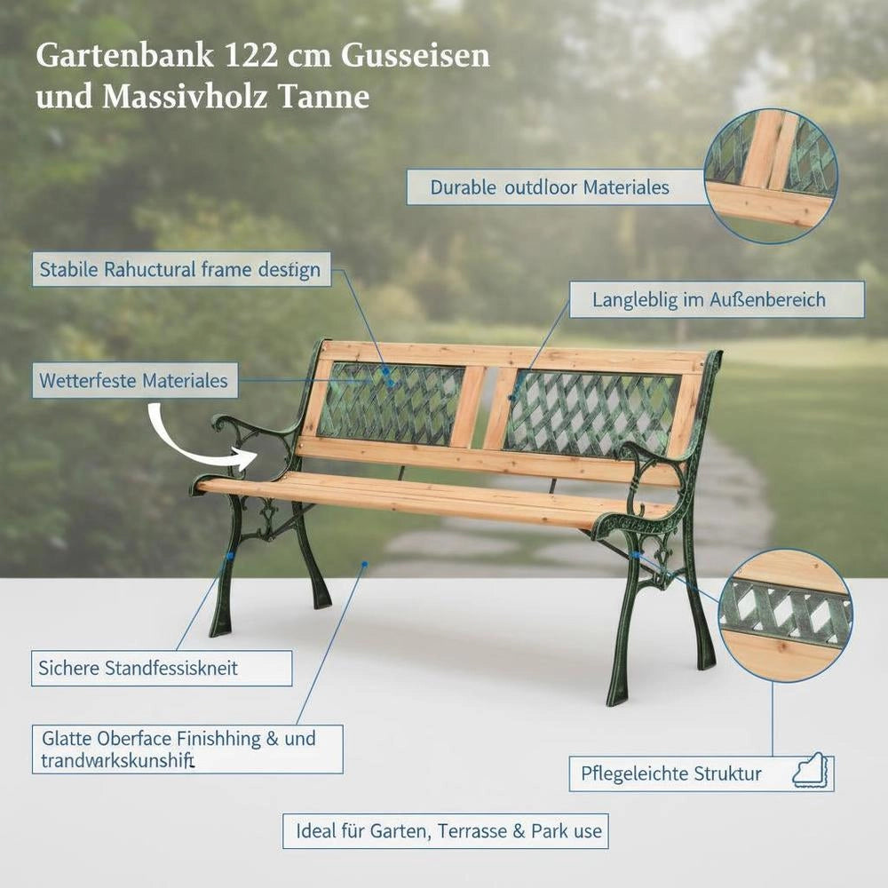 Garden Bench 122 Cm Cast Iron And Solid Fir Wood