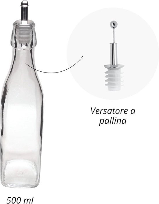 Olio per vetro - 500 ml capacità - Spillo con gocce - 25 x 25 x 61 cm - Acciaio inossidabile 18/10 - Silicone